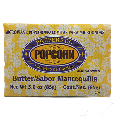 Butter Flavored Microwave Popcorn | Savory Snack | Good Source of Fiber | No Mess Theater Quality Popcorn  | Preferred Popcorn | 3 oz. Bag