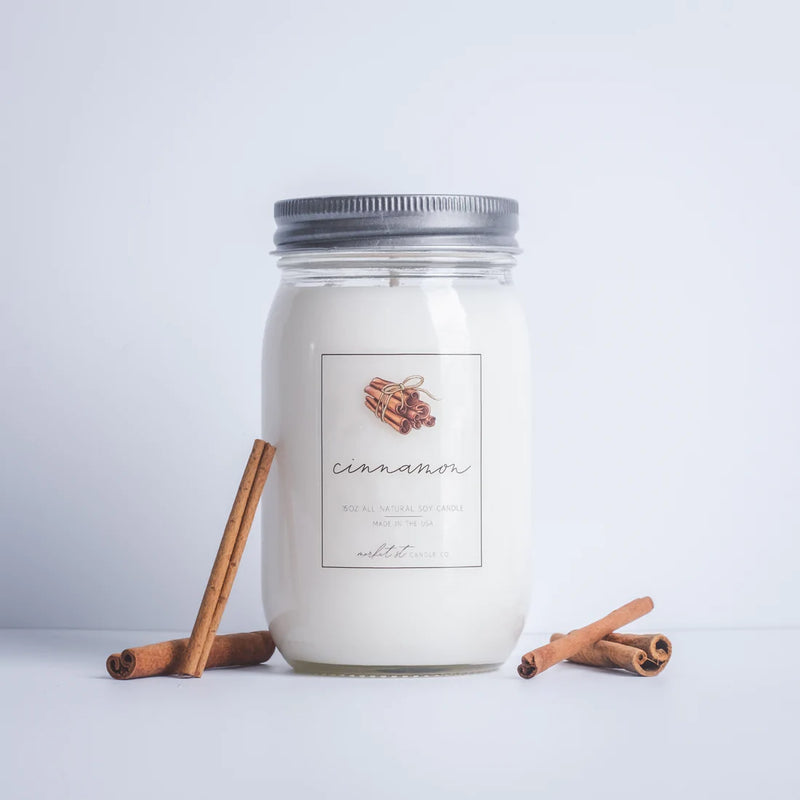 Cinnamon Candle | Market Street Candle Co | 16 oz. | Freshly Ground Cinnamon Bark Scent | All Natural Soy Wax | Essential Oil Based Fragrance | Hand Poured In The USA | Long Lasting Wick | Nebraska Candle | 2 Pack | Shipping Included