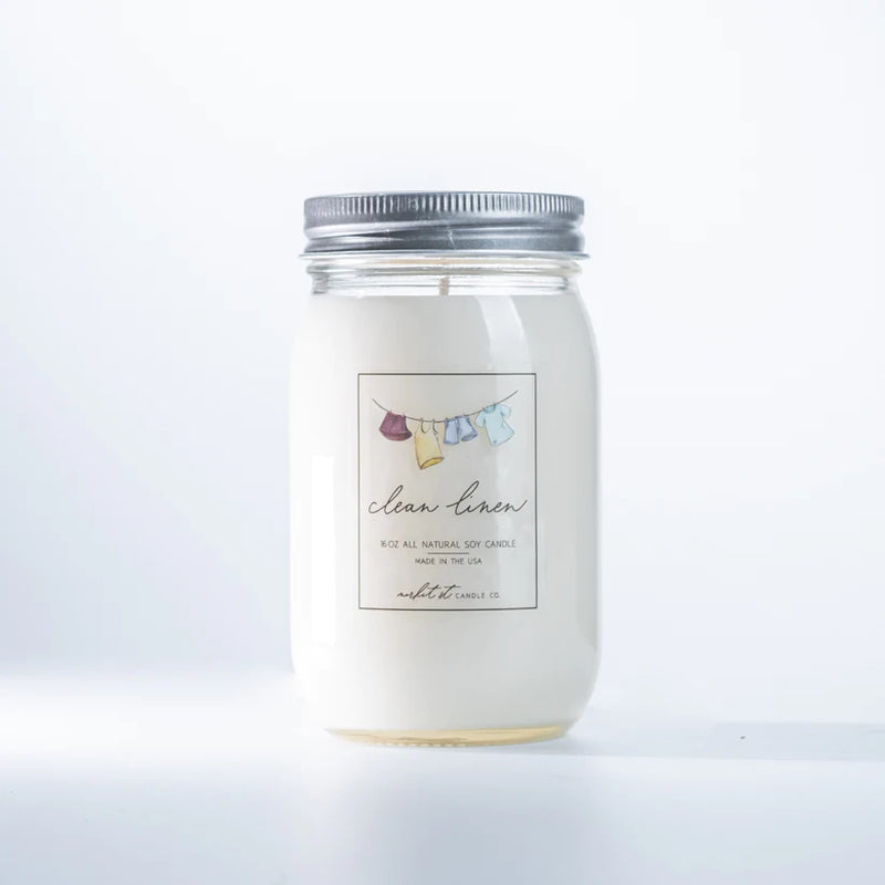 Clean Linen Candle | 16 oz. | Market Street Candle Co | Clean, Fresh Aroma | 100% Soy Candle | Essential Oil Based Fragrance | Nebraska Candle Company | Expertly Crafted | Long Lasting