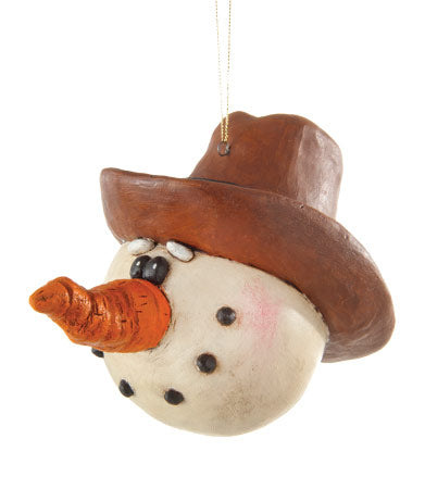 Large Cowboy Snowman Head Ornament | Shipping Included