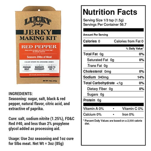 Jerky Making Kit | 12 oz. Box | Red Pepper Flavor | Sweet & Hot Combination | Punch Of Heat | Coarse & Fine Ground Cayenne Pepper Blended With Brown Sugar | Easy To Assemble | Fun Family Project | Seasons 20 LBS. Of Meat