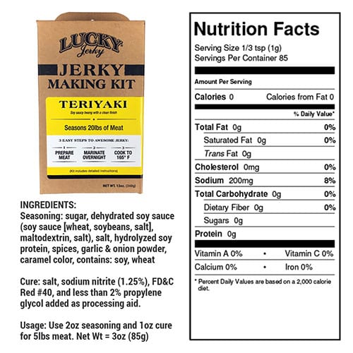 Jerky Making Kit  | 12 oz. Box | Teriyaki Flavor | Easy & Simple Way To Make The Most Wholesome, Premium Meat Snack | Strong Tones Of Soy Sauce & Black Pepper | Seasons 20 LBS. Of Meat | Savory Blend Of Spices | Jerky & Cure Seasonings