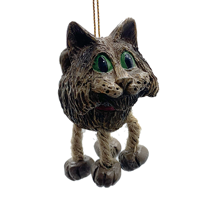 Cat ornament with round body, big eyes, jute-rope legs 