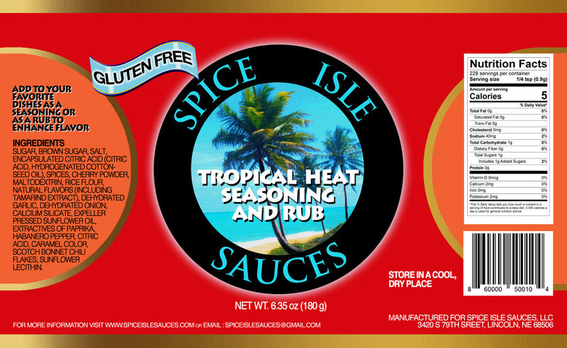 Tropical Heat Seasoning & Rub | Spice Isle Seasoning | Caribbean Sweet and Spicy Rub | Taste the Heat Seasoning  | NO MSG | Gluten Free Seasoning | 6.35 oz. Bottle | 6 Pack | Shipping Included