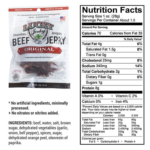 Beef Jerky | 1.5 oz. Bag | Original Flavor | Tender, Generously Seasoned Jerky Snack | Thickly Sliced Beef | Consistent Flavor, Texture, & Tenderness | All Natural | Savory Blend Of Spices | Lean Nebraska Angus Beef | Perfect Quick Snack