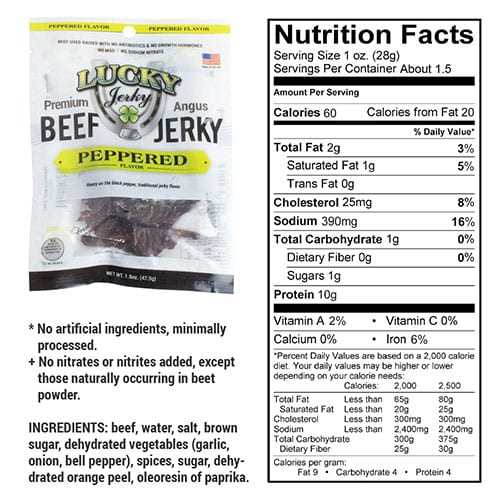 Black Pepper Beef Jerky | 1.5 oz. Bag | Bold Black Pepper Flavor | All Natural | Cooked To Tender Perfection | Single Source Cattle | Premium Beef Jerky | Expertly Cut, Trimmed, & Seasoned | Nebraska Jerky | Lean, All Natural Angus Beef