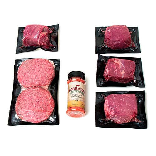 Premium Elegance Beef Package | 8 oz. Filet Mignon and 1/3 lb. Patties | Shipping Included | Most Prized Cut Of Steak | Patties Produced From Blend Of Natural Angus & Wagyu Beef | Rich, Flavorful, & Tender Meat Package | Seasoning Of Your Choice Included