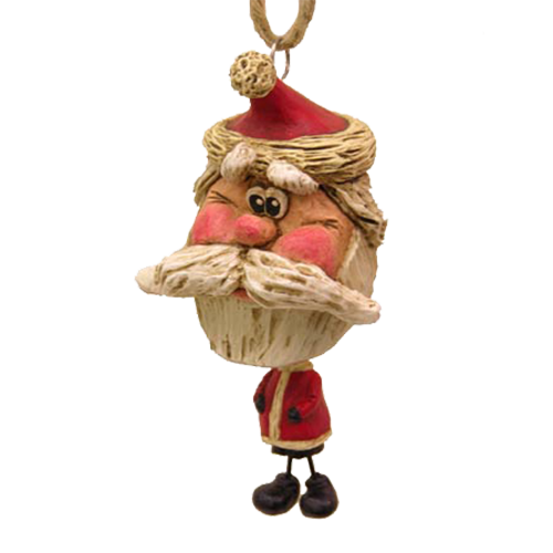 Santa ornament having large head and small body shown on a white background