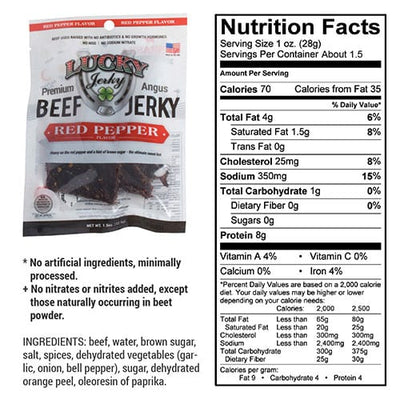 Red Pepper Beef Jerky | 1.5 oz. Bag | Black Pepper With Hint Of Brown Sugar | Tender | Expertly Cut, Trimmed, & Seasoned | All Natural | Nebraska Jerky | Perfect Everyday Snack