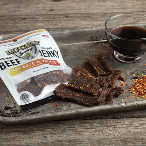 Sweet and Spicy Beef Jerky | 1.5 oz. Bag | Mouthwatering Blend Of Teriyaki & Red Pepper Seasoning | Perfect Snack | Expertly Cooked, Trimmed, & Seasoned | Nebraska Raised Cattle | All Natural Jerky | Big, Bold Flavor