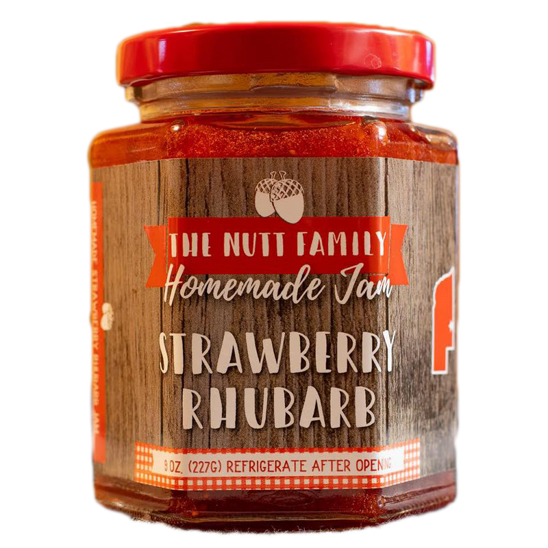 Strawberry Rhubarb Jam | 9 oz. Jar | Fresh Fruit Spread | Burst of Flavor | Sweet and Tangy Flavor | Pairs Great with Bagels, Toast, and Charcuterie Boards | Hand Stirred | Freshly Made in Nebraska