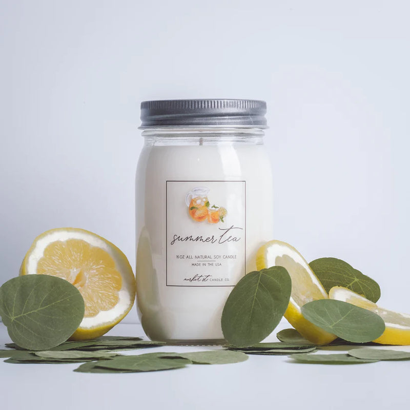 Summer Tea Candle | Market Street Candle Co | 16 oz. | Key Notes Of Lemon, Bergamont, Rose, Violet Leaves, Spice, & Thyme | Refreshing Aroma | All Natural Soy Wax | Nebraska Candle | Long Lasting Wick | Delightful Scent
