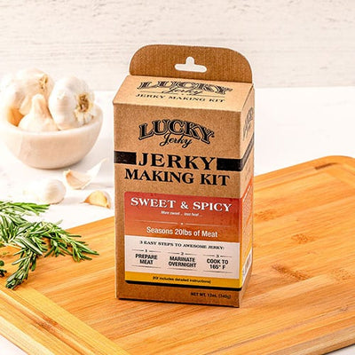 Jerky Making Kit | 12 oz. Box | Sweet & Spicy Flavor | Perfect Blend Of Teriyaki, Brown Sugar, & A Dash Of Red Pepper Heat  | Detailed Instructions Included | Sweet And Savory Flavor | Fun Family Project | Nebraska Jerky | Seasons 20 LBS. Of Meat