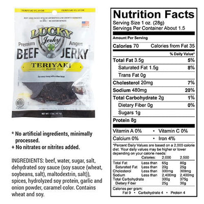 Teriyaki Beef Jerky | 1.5 oz. Bag | Classic Teriyaki With A Hint Of Smoky Flavor | Cooked To Tender Perfection | Perfect Everyday Snack | Carefully Cooked & Trimmed | Bold, Savory Taste | Nebraska Jerky